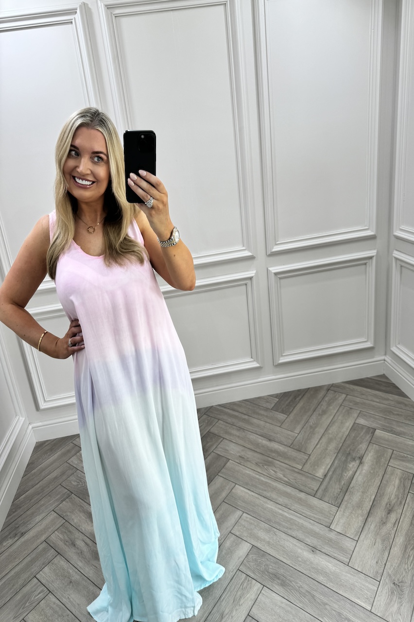 Paradise Pink, Purple, White & Blue Sleeveless Maxi