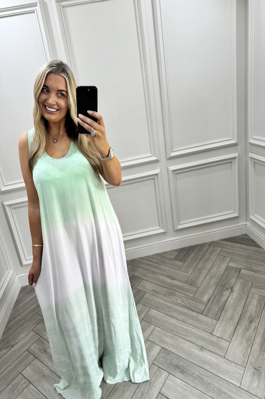 Paradise Green, White & Jade Sleeveless Maxi