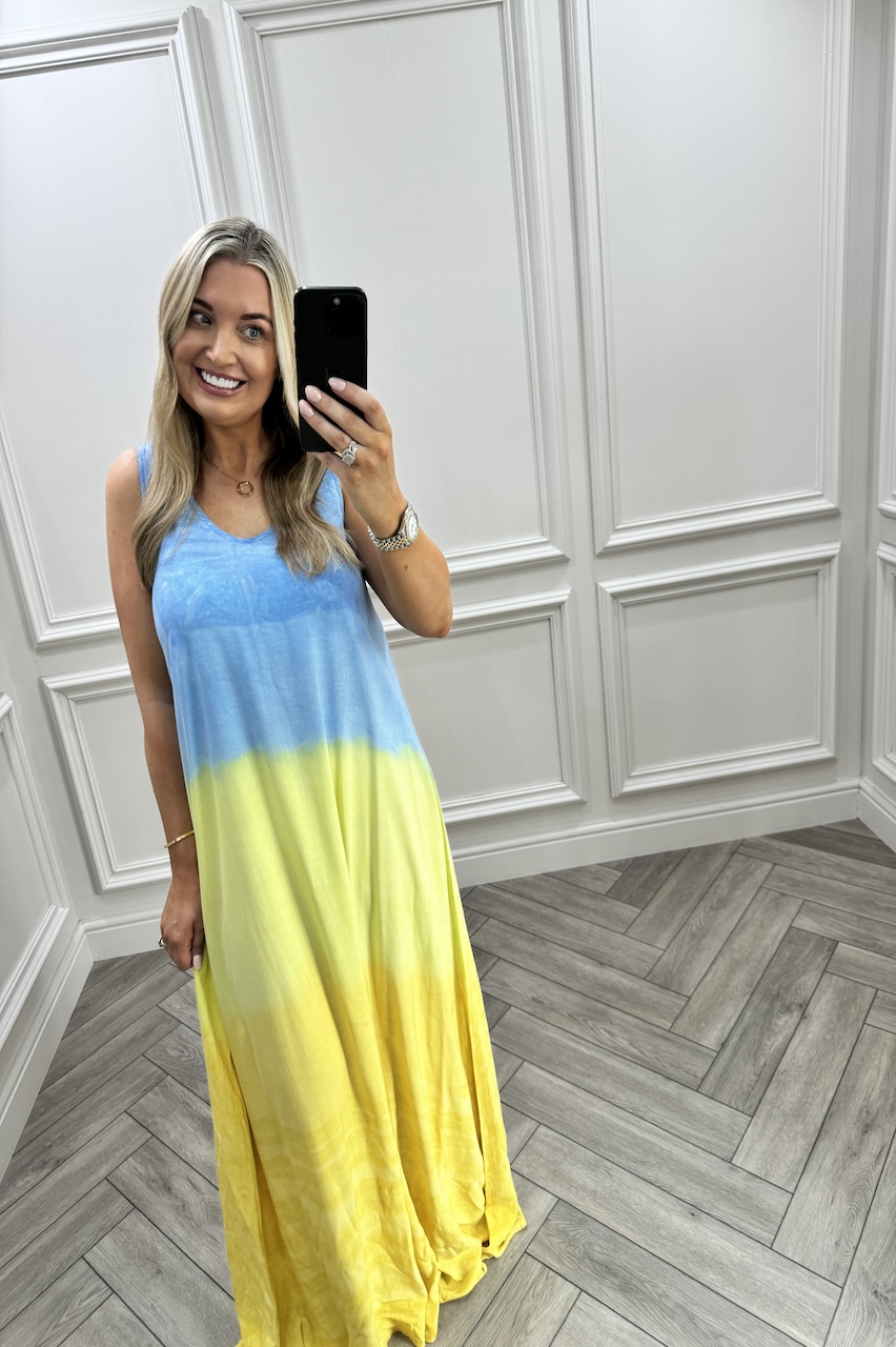 Paradise Blue & Yellow  Sleeveless Maxi