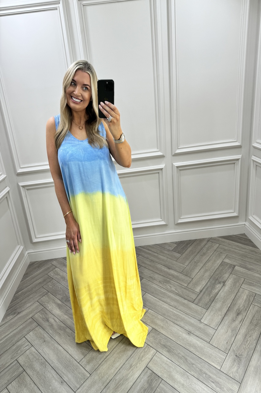 Paradise Blue & Yellow  Sleeveless Maxi