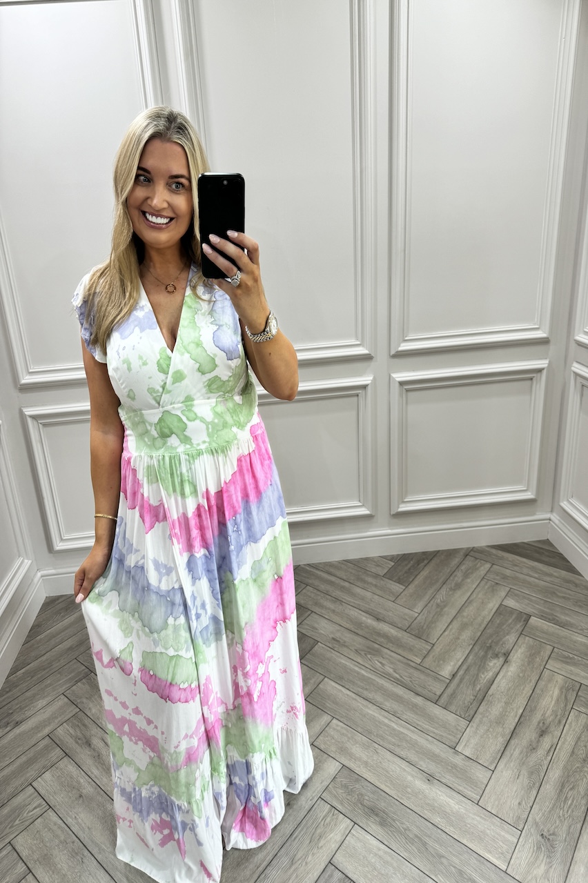 White, Lilac & Green Wish Maxi Dress