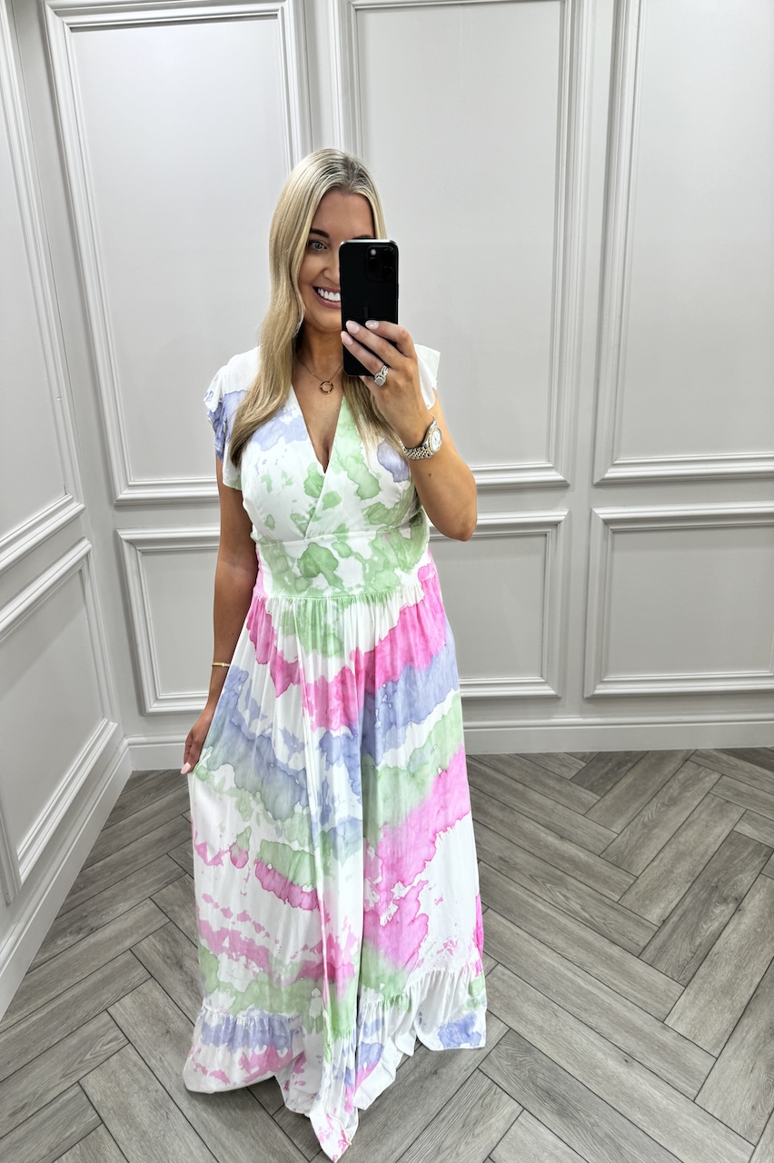 White, Lilac & Green Wish Maxi Dress