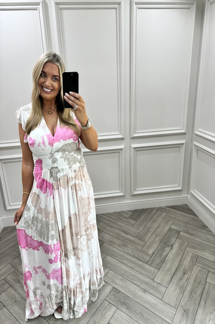 White, Pink & brown Wish Maxi Dress