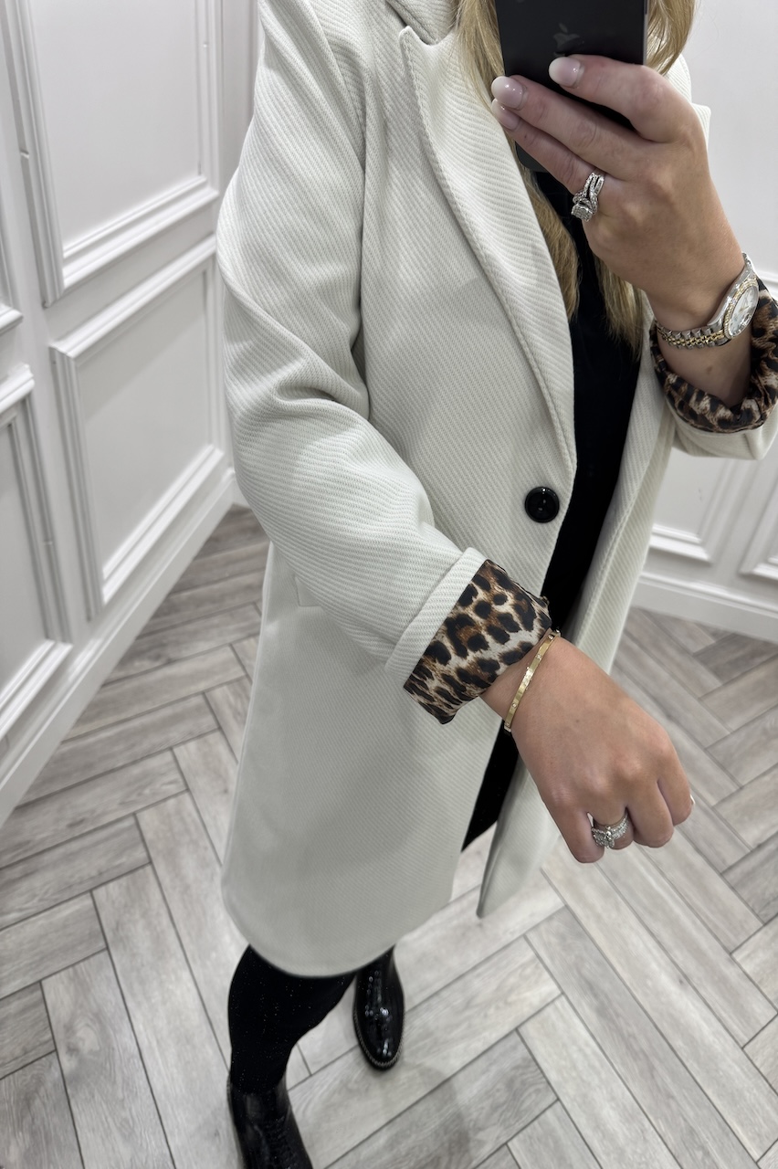 Beige Parisian Leopard Cuff Coat