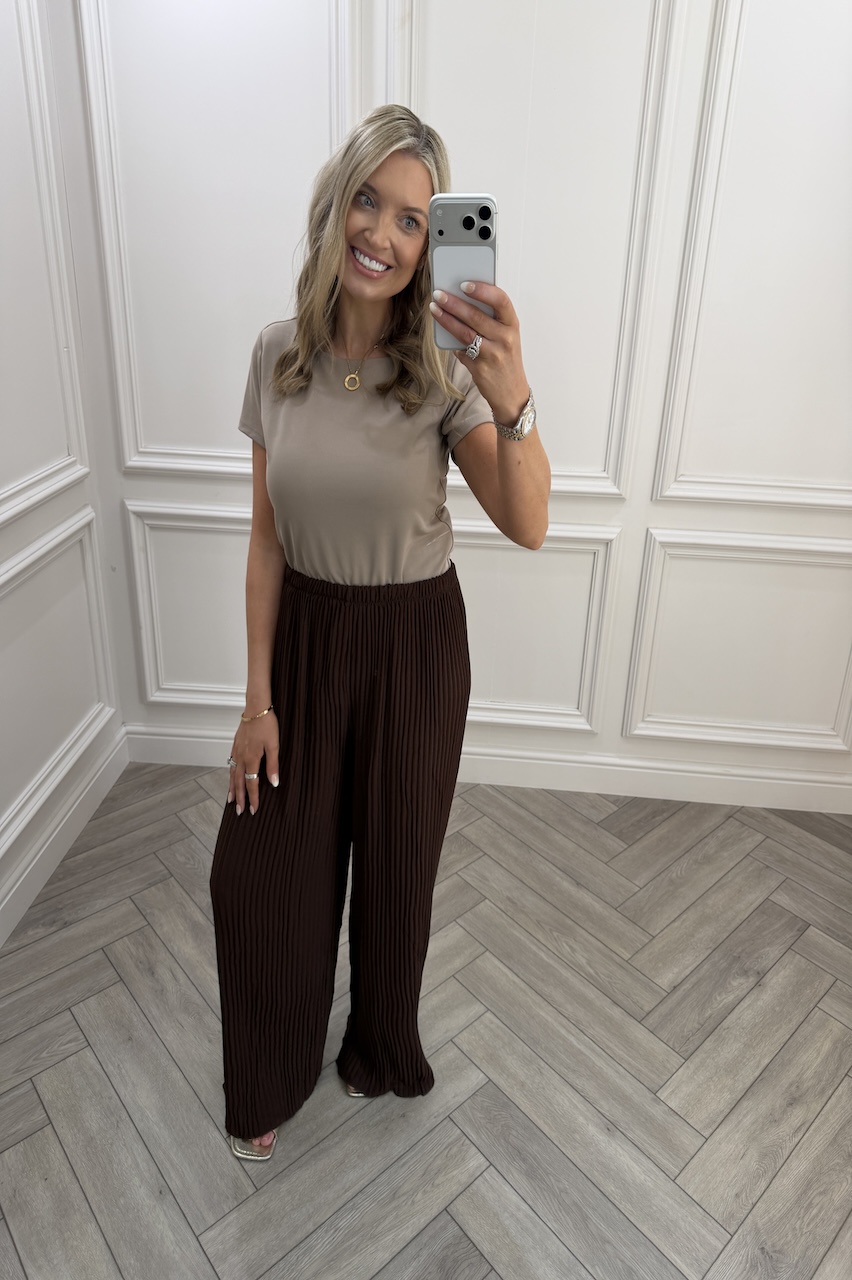 Brown Favourite Pleated  Trousers
