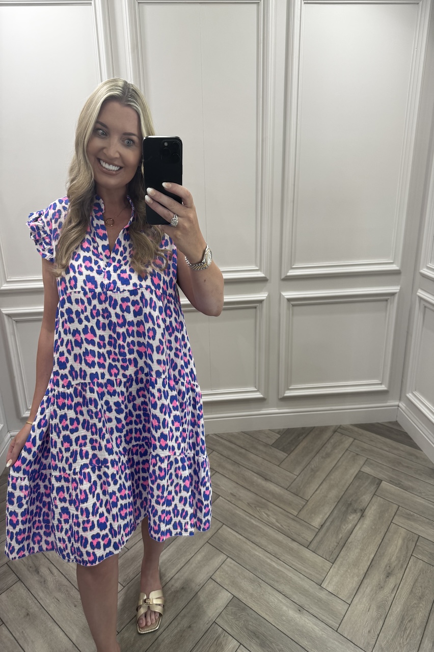 Blue & Pink Wild Cotton Leopard Tunic