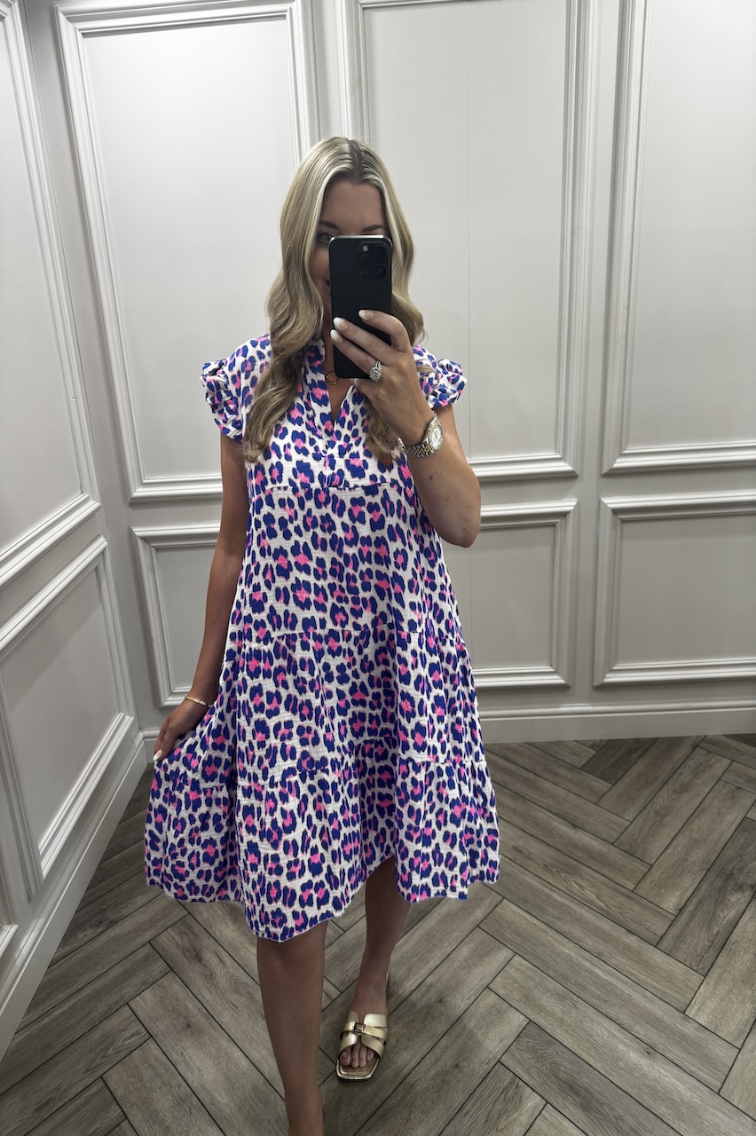 Blue & Pink Wild Cotton Leopard Tunic