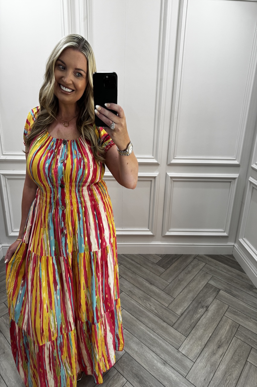 Pink & Yellow Mila Shirred Maxi Dress