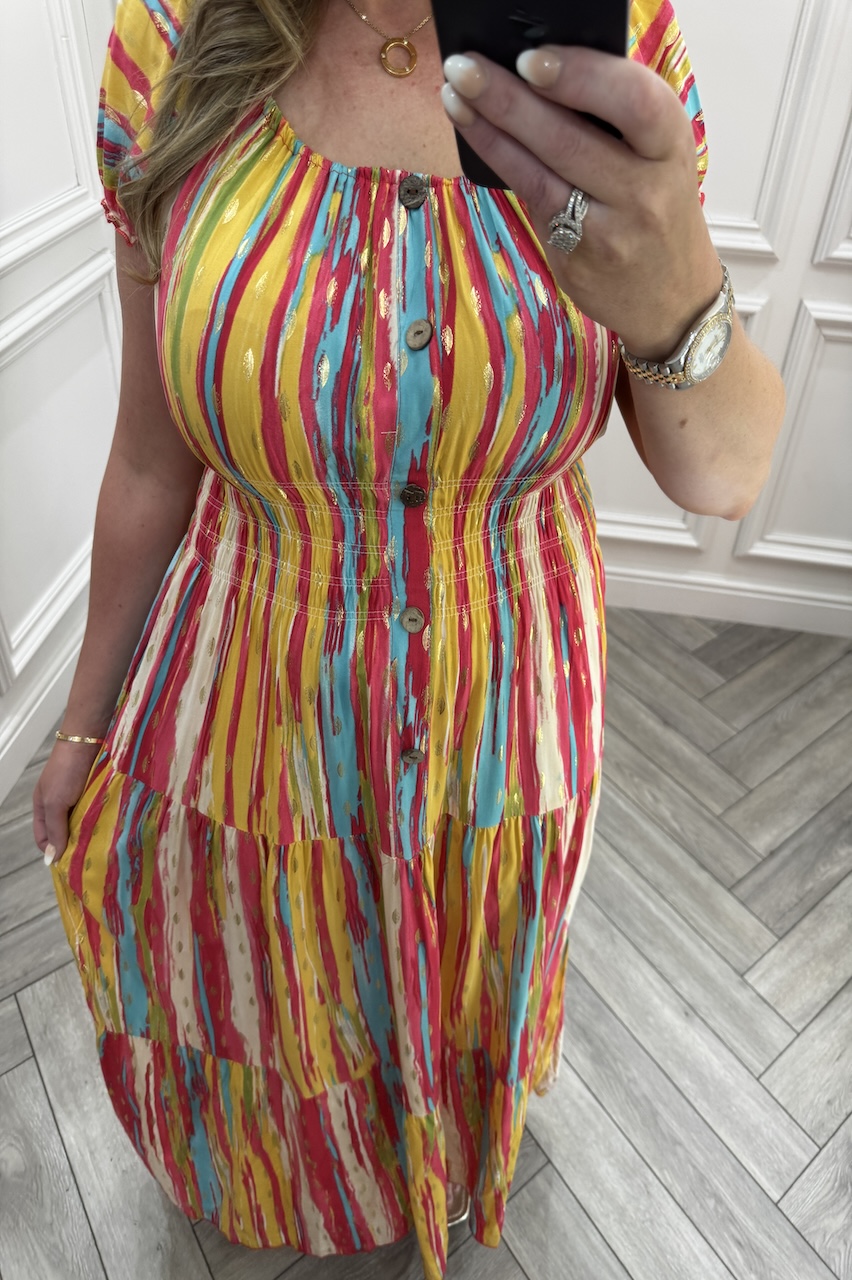 Pink & Yellow Mila Shirred Maxi Dress