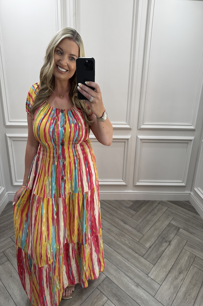 Pink & Yellow Mila Shirred Maxi Dress