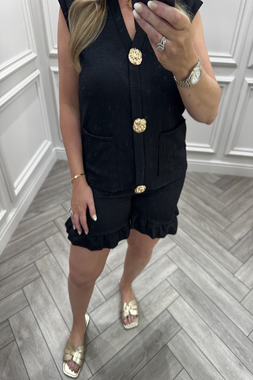 Black Ivy Gold Button Detail Short Set 