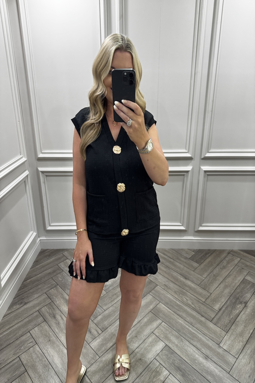 Black Ivy Gold Button Detail Short Set 