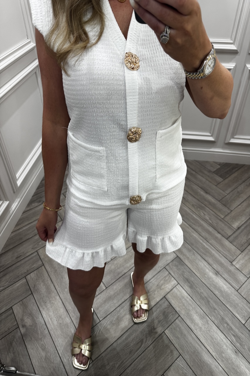 White Ivy Gold Button Detail Short Set 