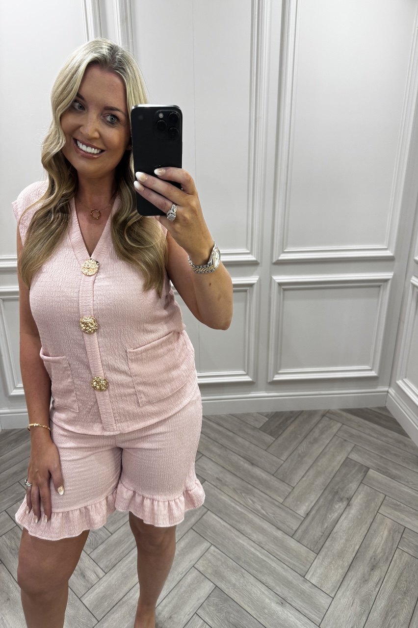 Dusky Pink Ivy Gold Button Detail Short Set 