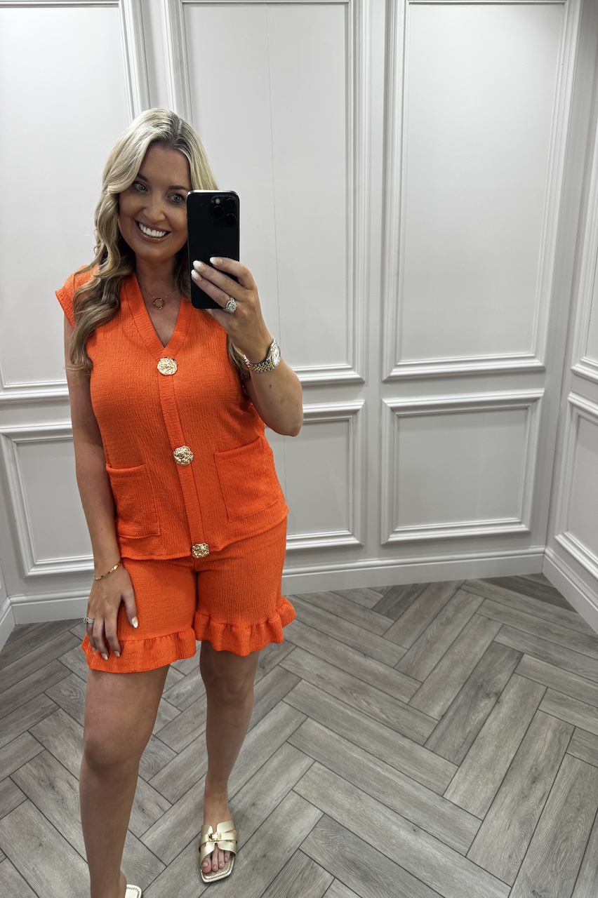 Orange Ivy Gold Button Detail Short Set 