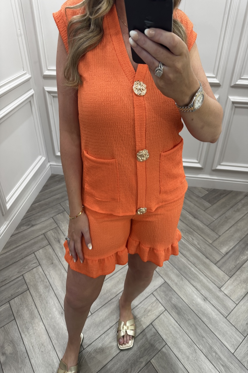 Orange Ivy Gold Button Detail Short Set 