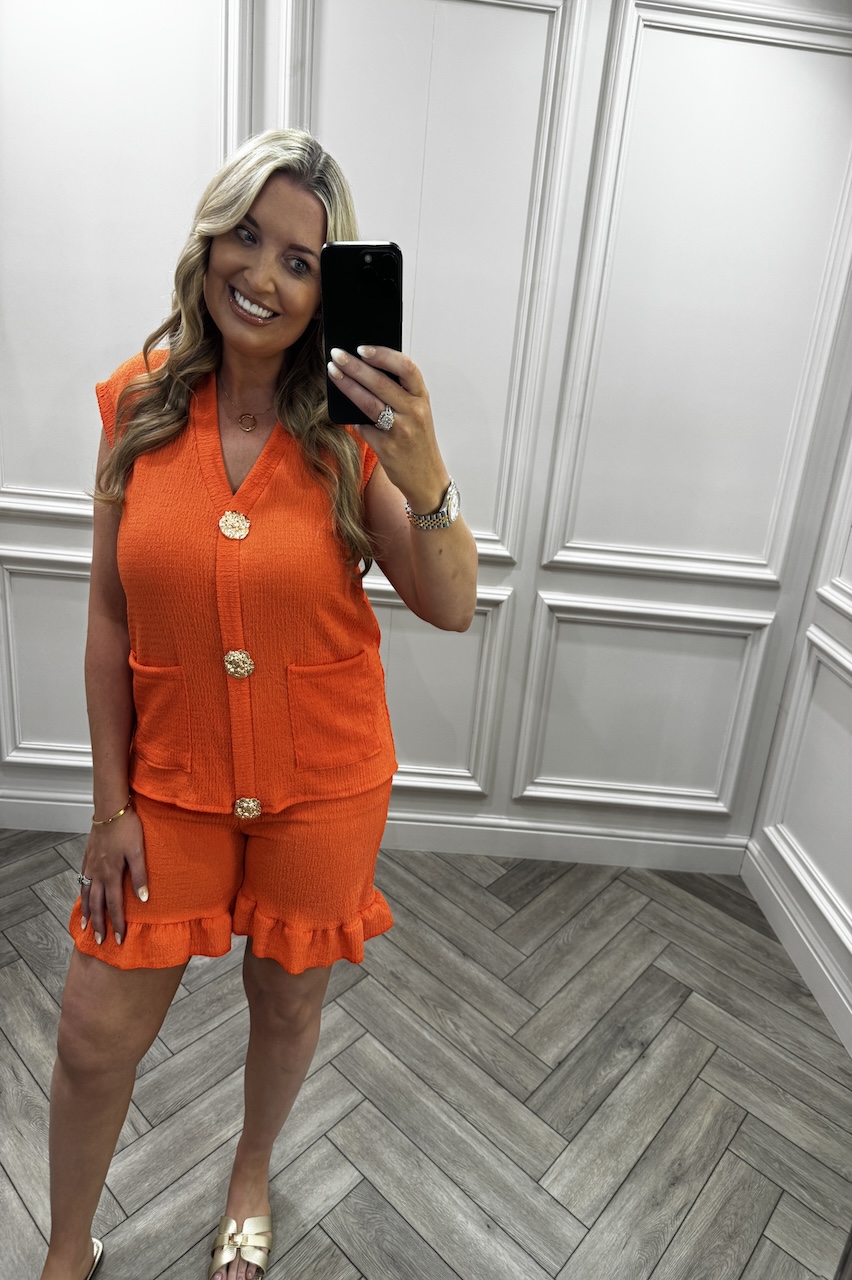 Orange Ivy Gold Button Detail Short Set 