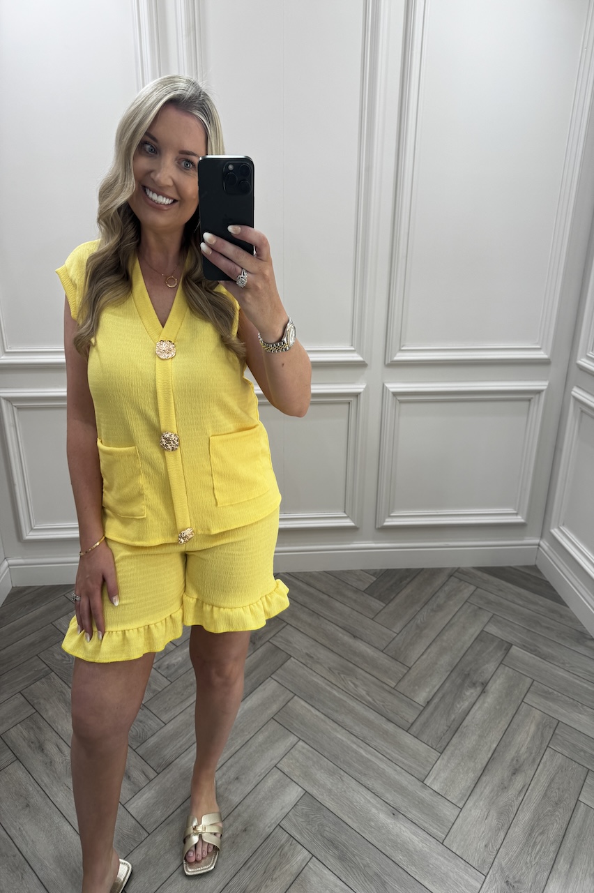 Yellow Ivy Gold Button Detail Short Set 