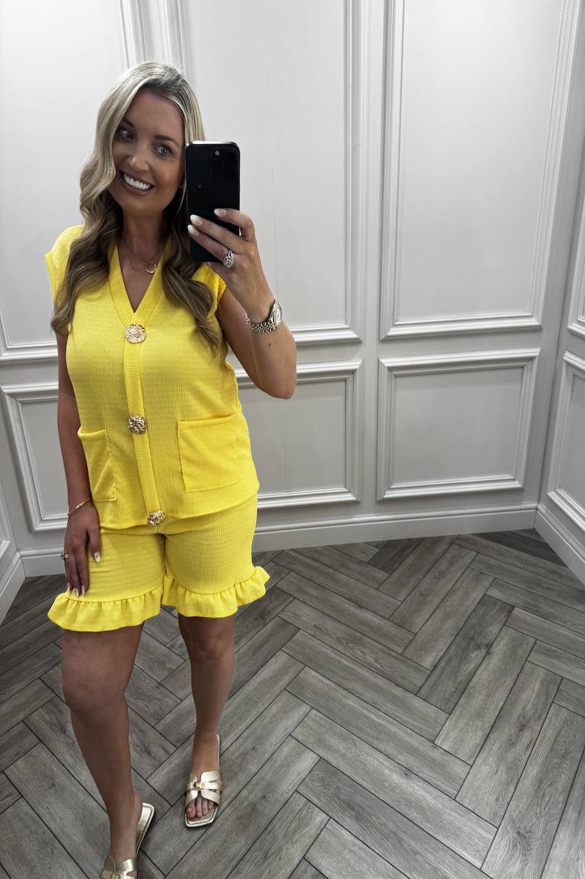 Yellow Ivy Gold Button Detail Short Set 