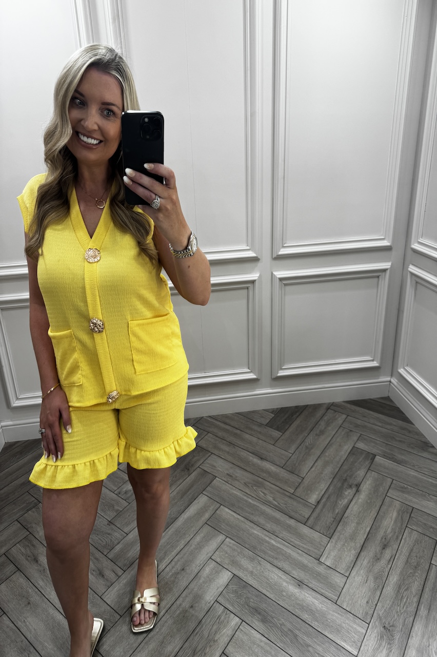 Yellow Ivy Gold Button Detail Short Set 