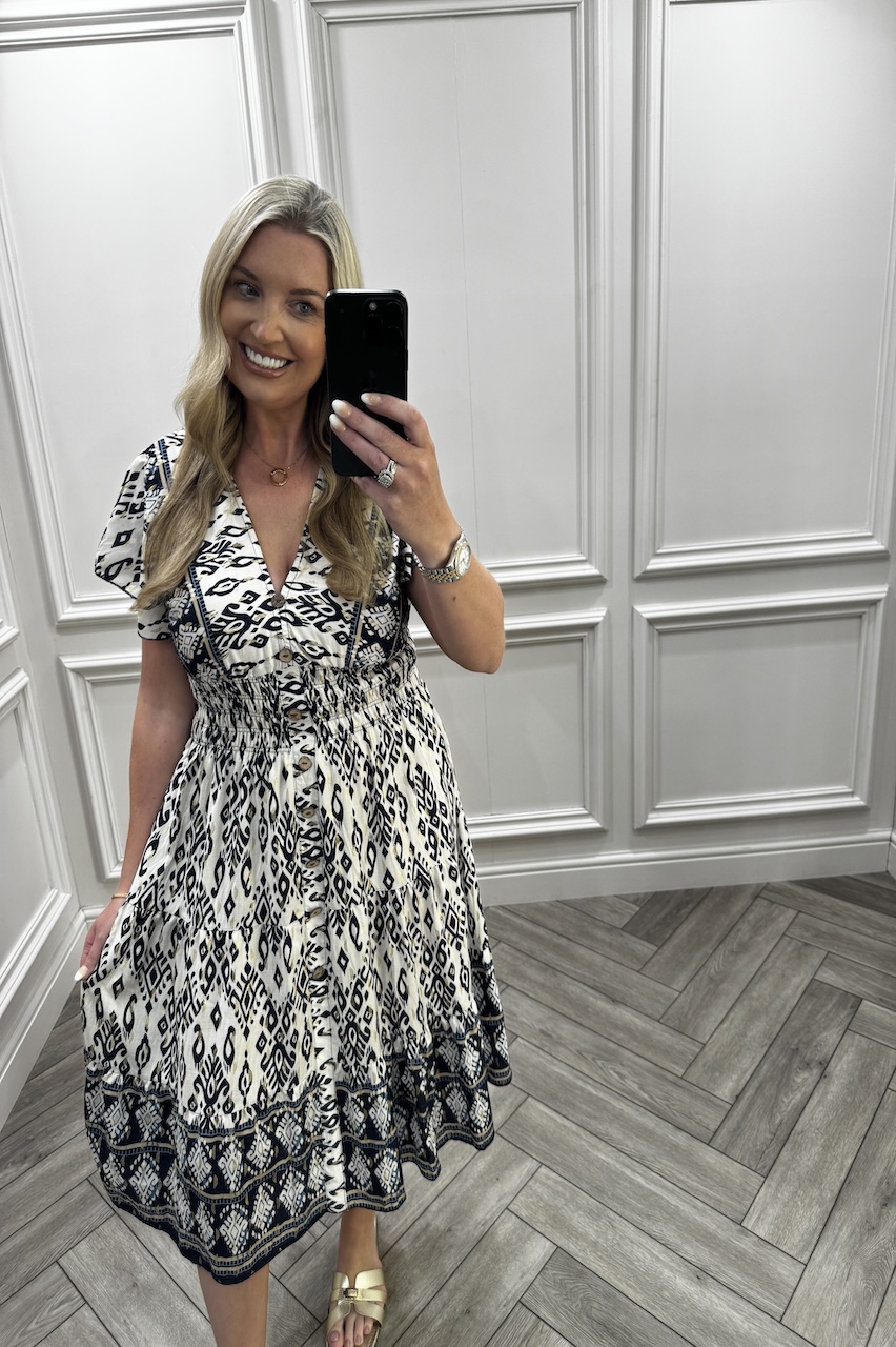 Navy Hailey Shirred Midi Dress