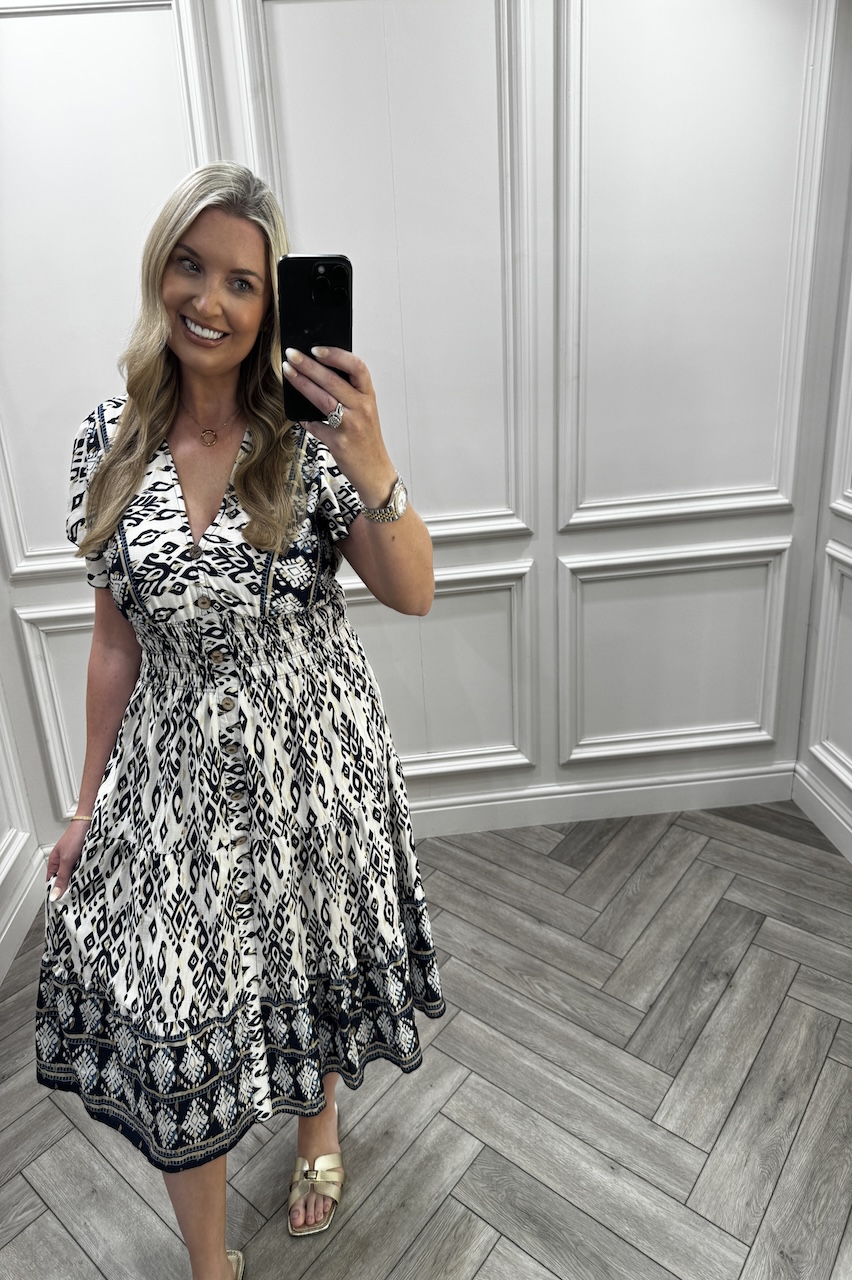 Navy Hailey Shirred Midi Dress