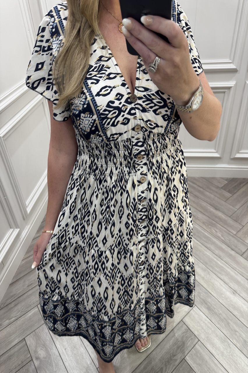 Navy Hailey Shirred Midi Dress