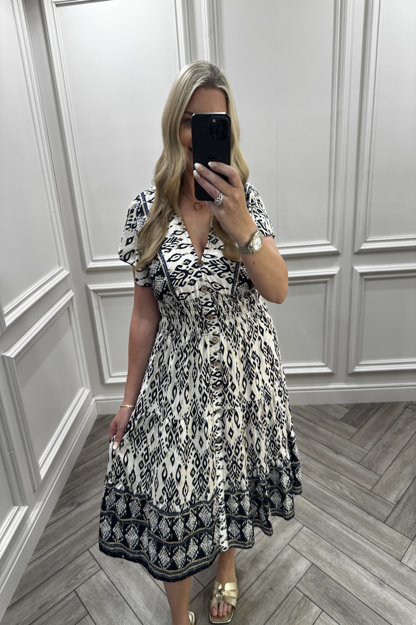 Navy Hailey Shirred Midi Dress