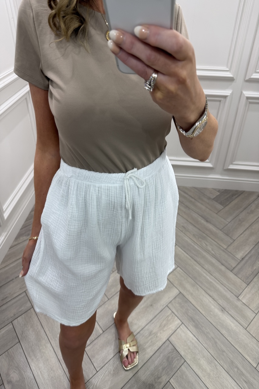 Lola White Double Cotton Shorts