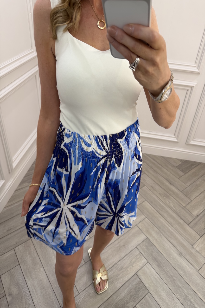 Wren Navy Floral Elasticated Shorts