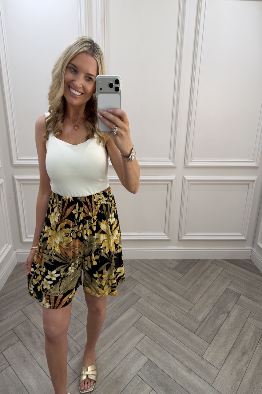 Nellie Yellow & Black Floral Elasticated Shorts