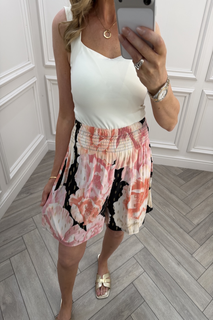 Bambi Black & Pink Floral Elasticated Shorts