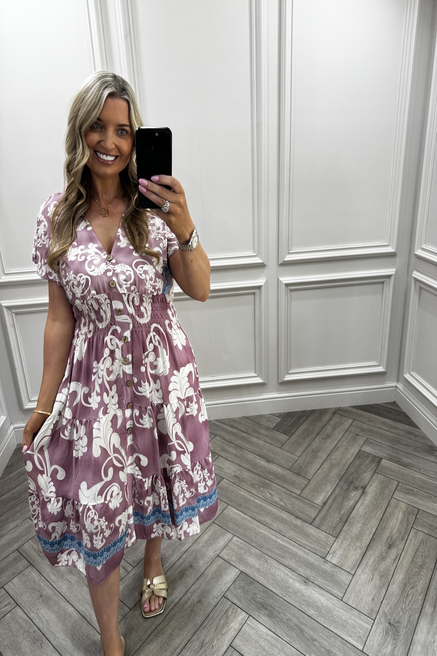 Blair Pink Shirred Midi Dress