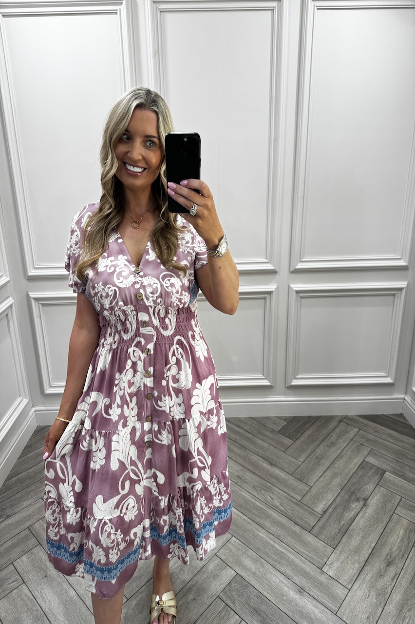Blair Pink Shirred Midi Dress