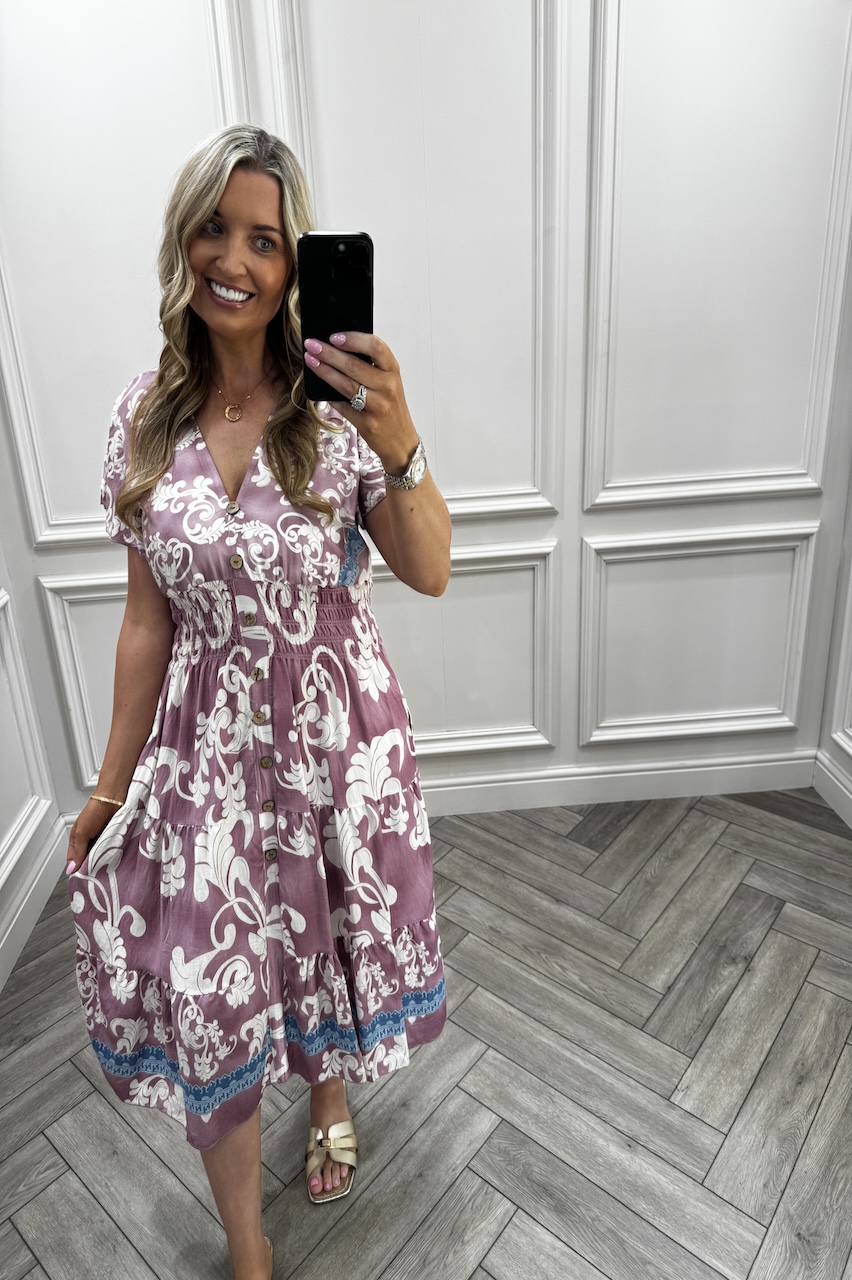 Blair Pink Shirred Midi Dress