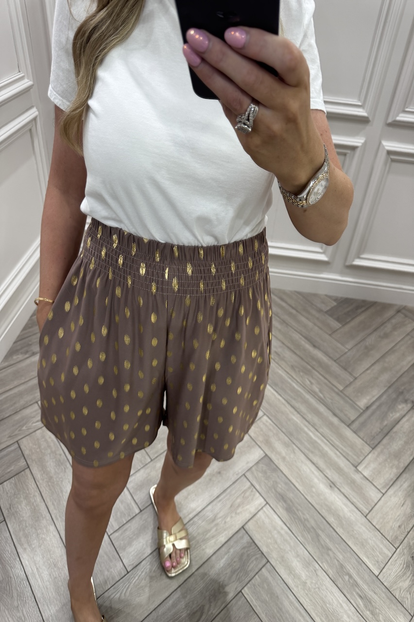 Macie Brown Polka Dot Elasticated Shorts