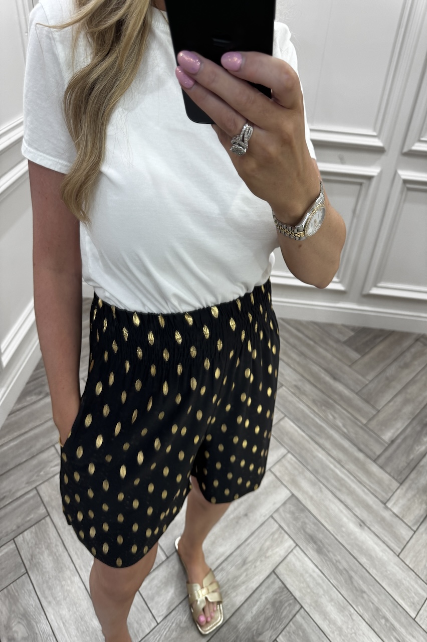 Macie Black Polka Dot Elasticated Shorts