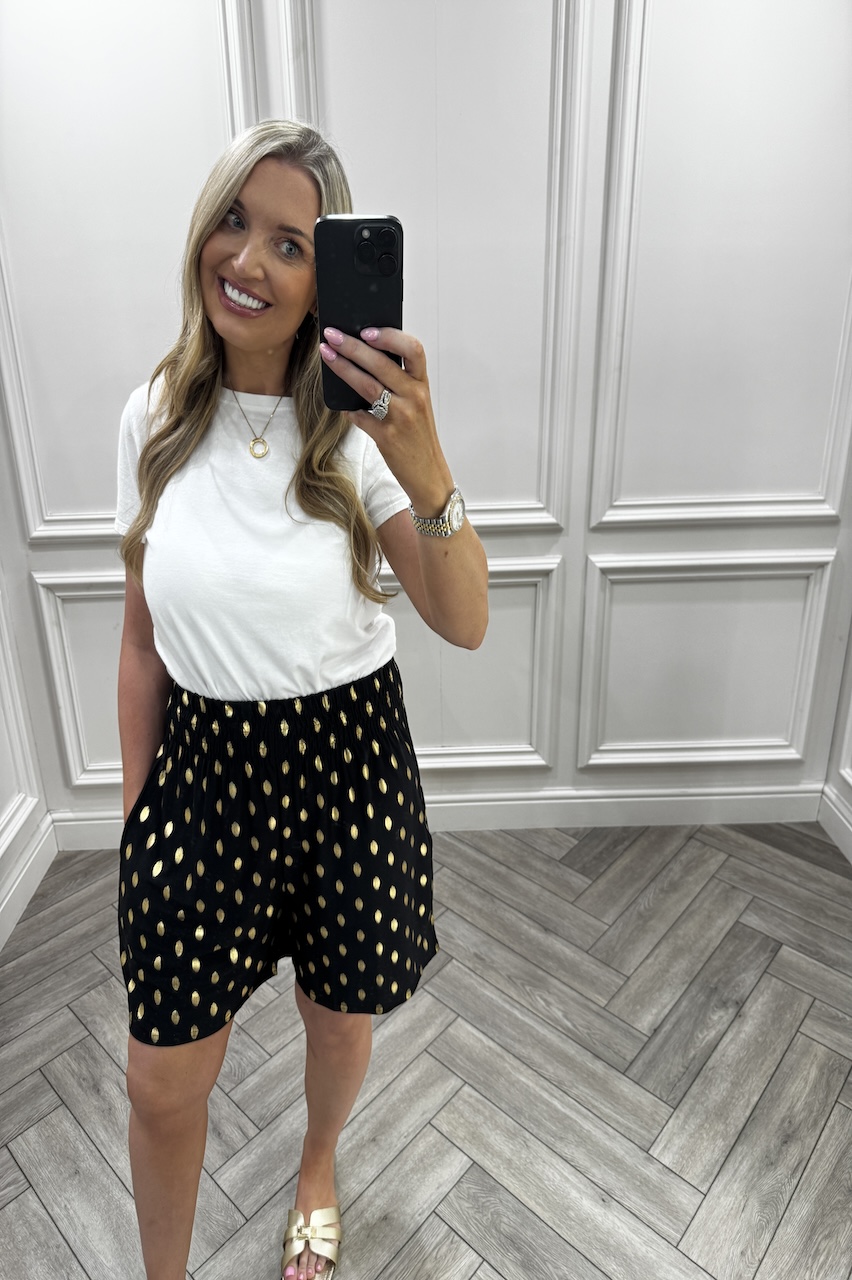 Macie Black Polka Dot Elasticated Shorts
