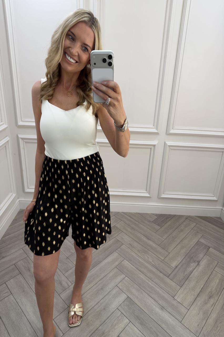 Macie Black Polka Dot Elasticated Shorts