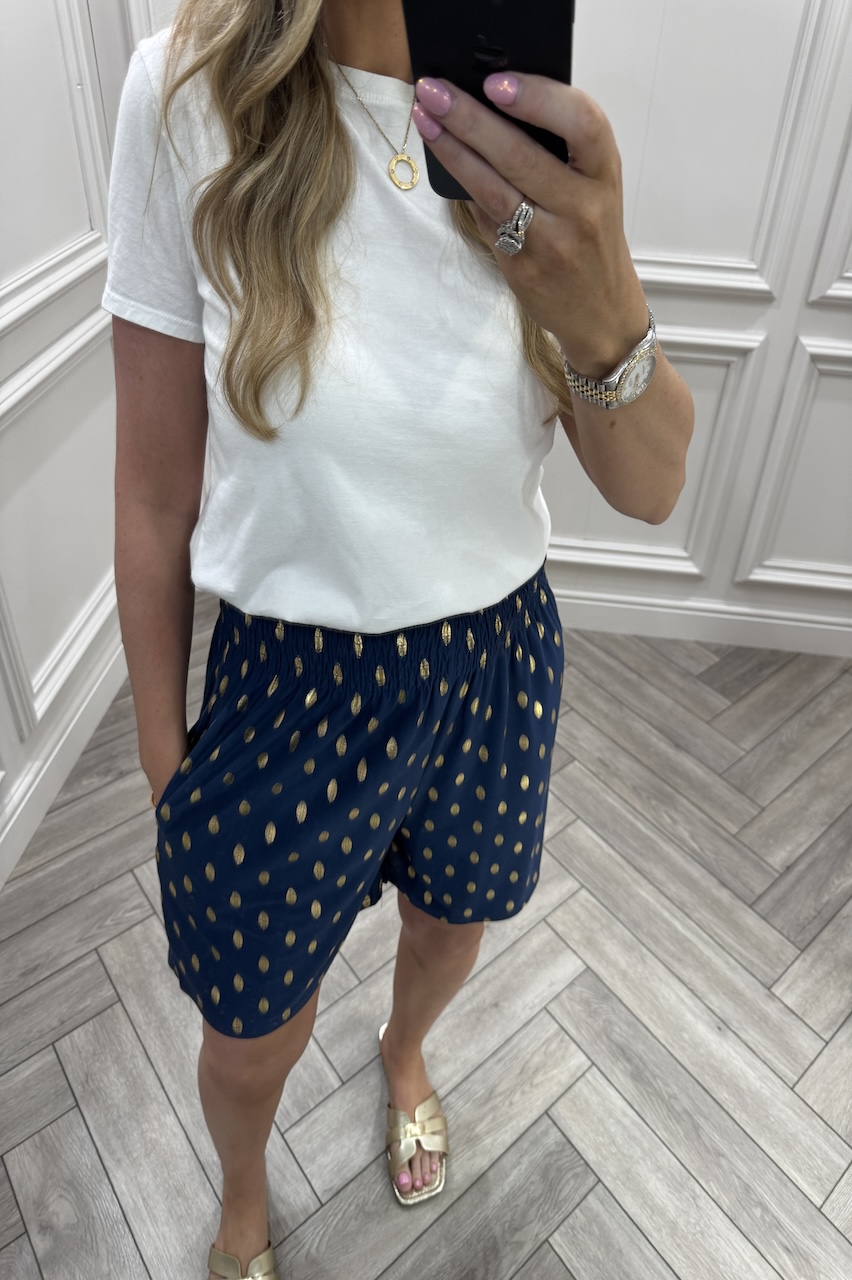 Macie Navy Polka Dot Elasticated Shorts