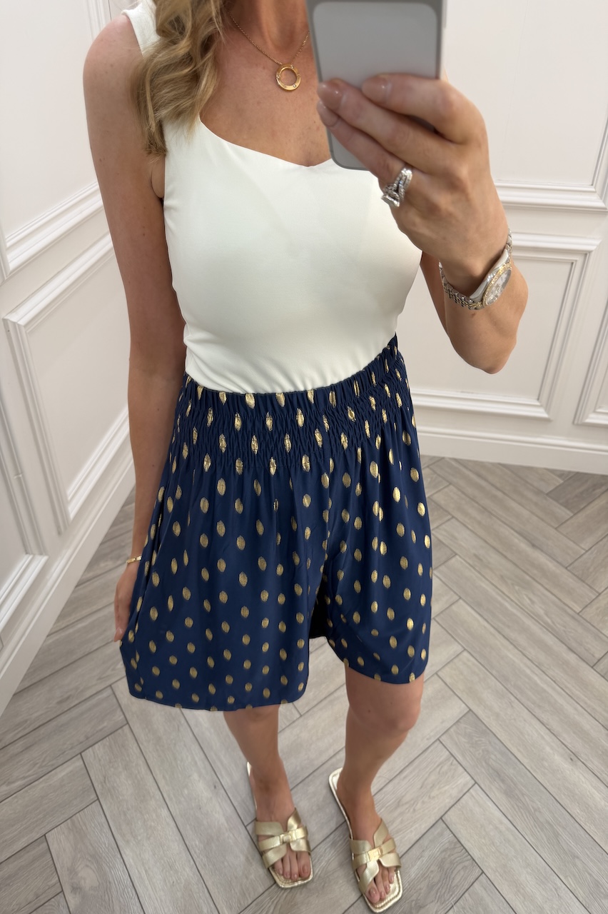 Macie Navy Polka Dot Elasticated Shorts