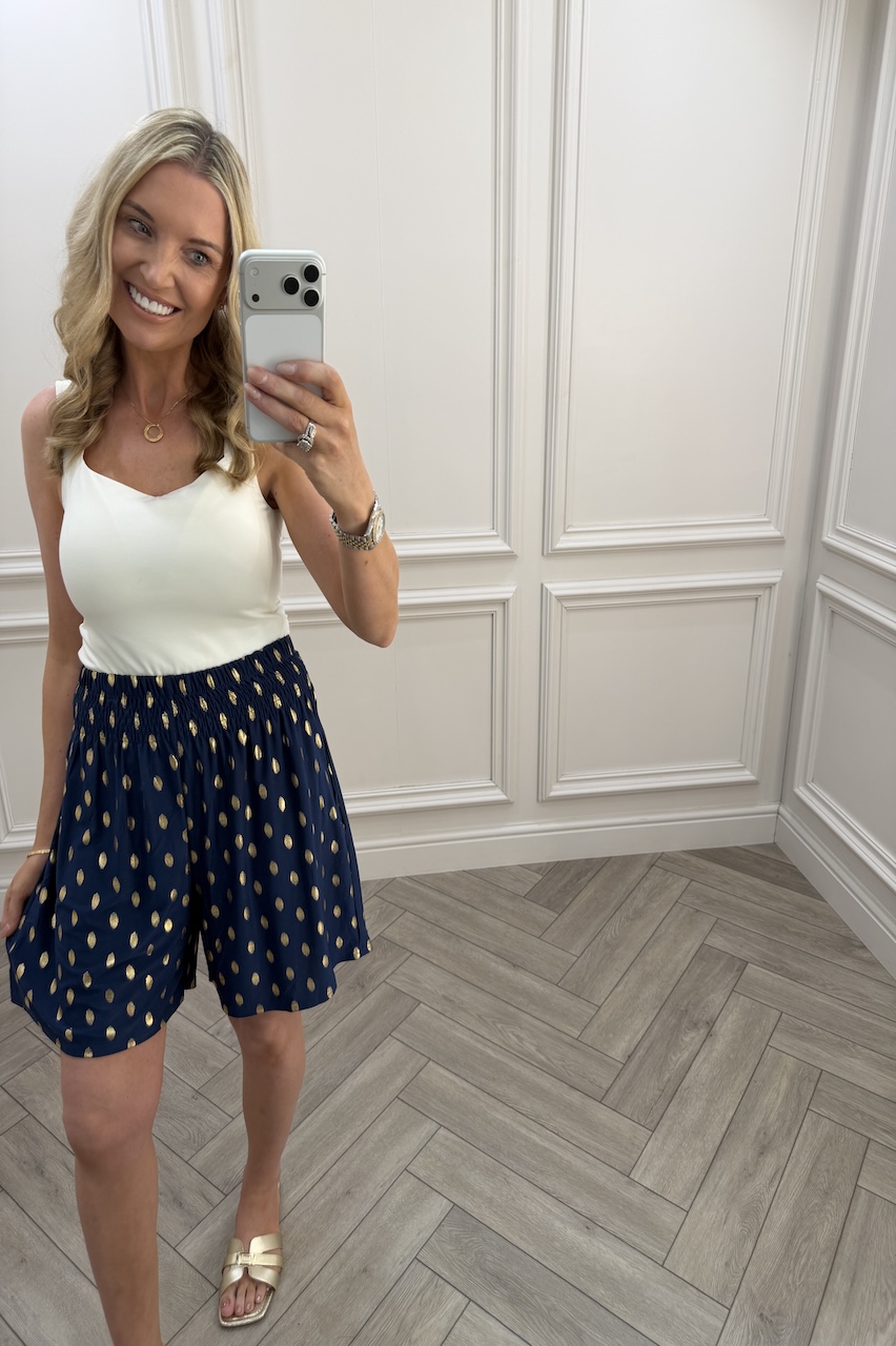 Macie Navy Polka Dot Elasticated Shorts