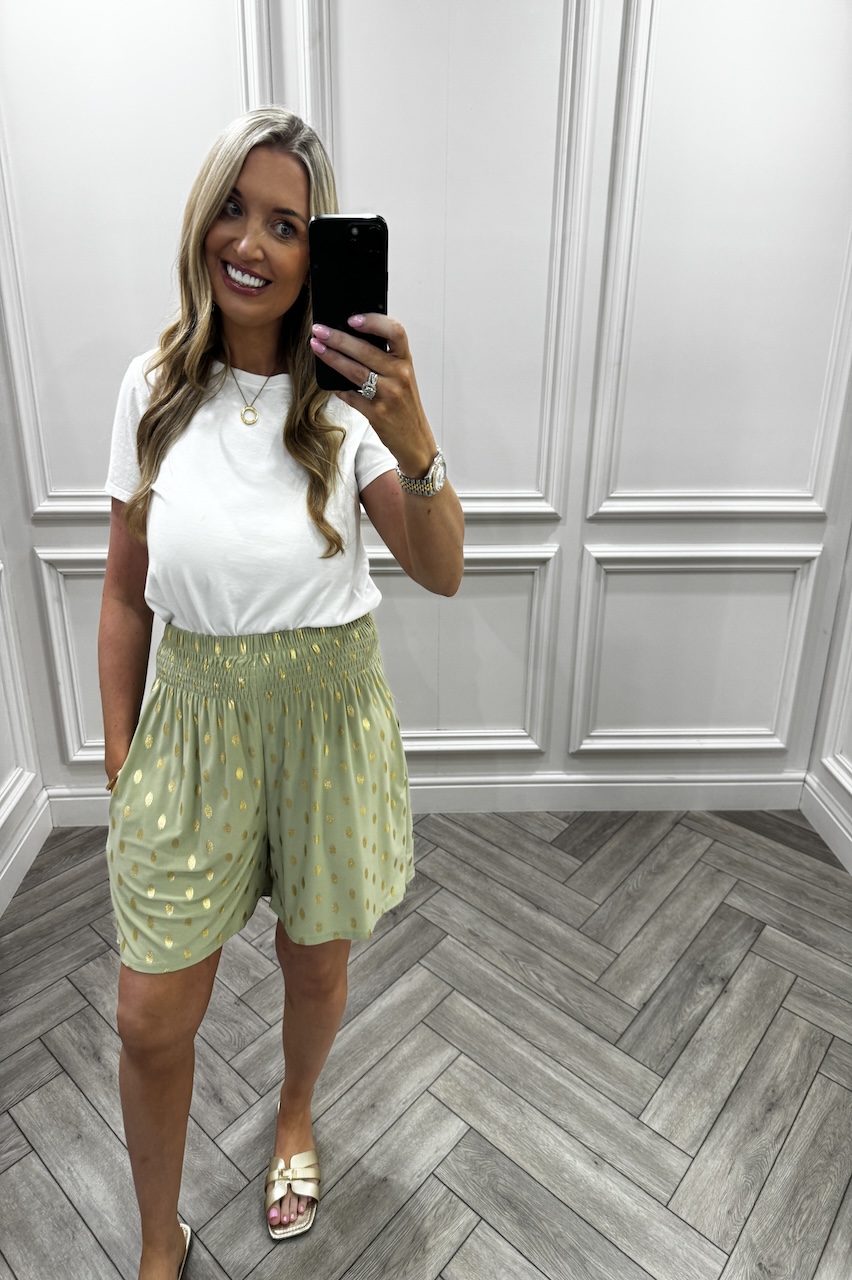 Macie Sage Polka Dot Elasticated Shorts