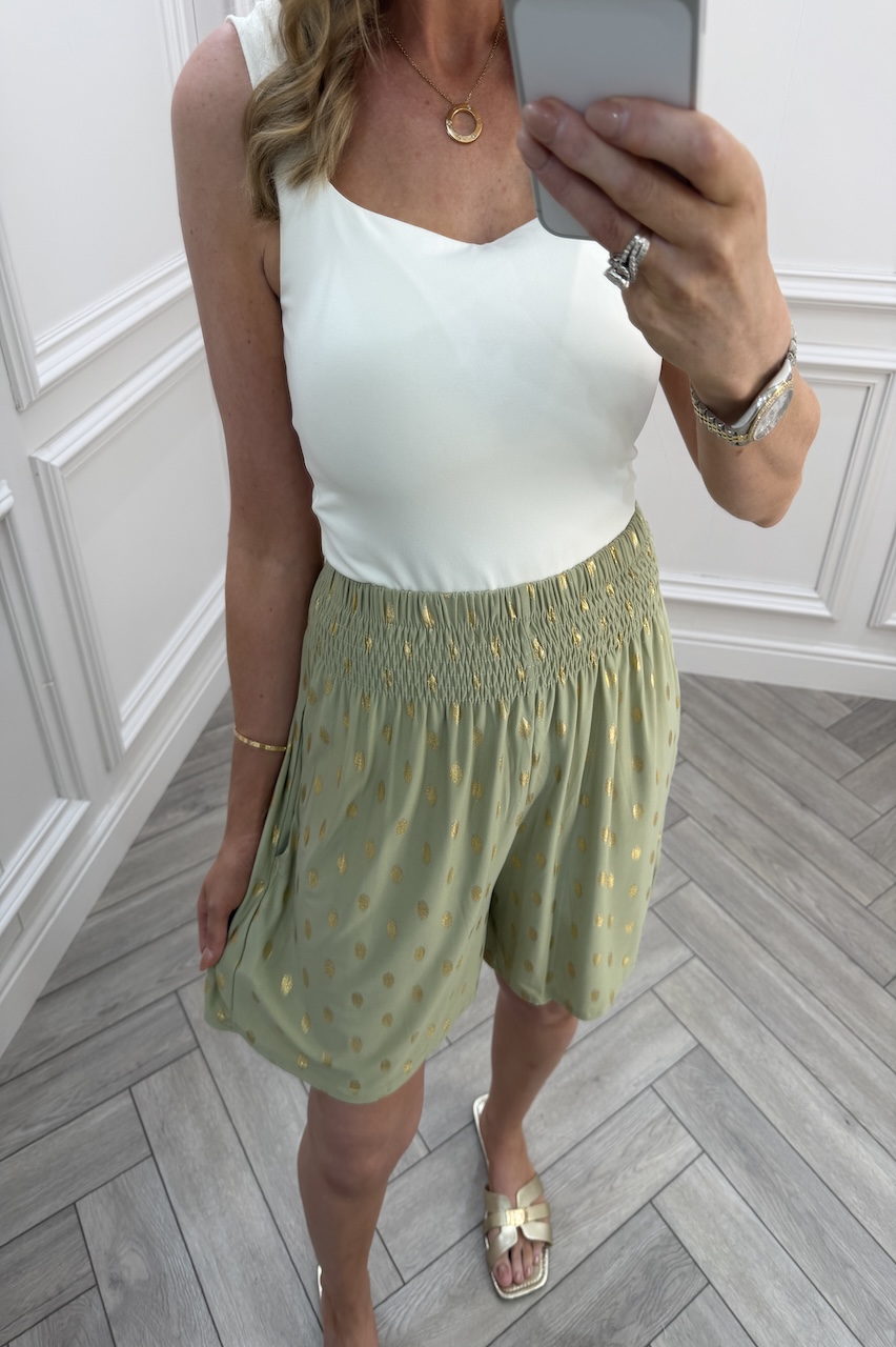 Macie Sage Polka Dot Elasticated Shorts