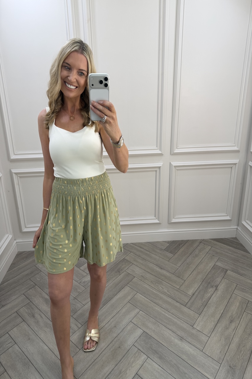 Macie Sage Polka Dot Elasticated Shorts