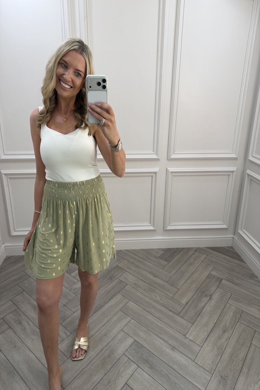 Macie Sage Polka Dot Elasticated Shorts