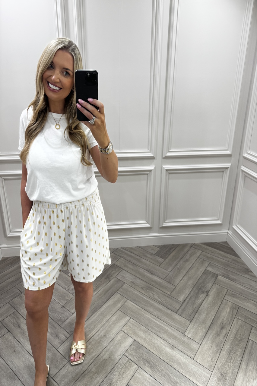 Macie Ivory Polka Dot Elasticated Shorts
