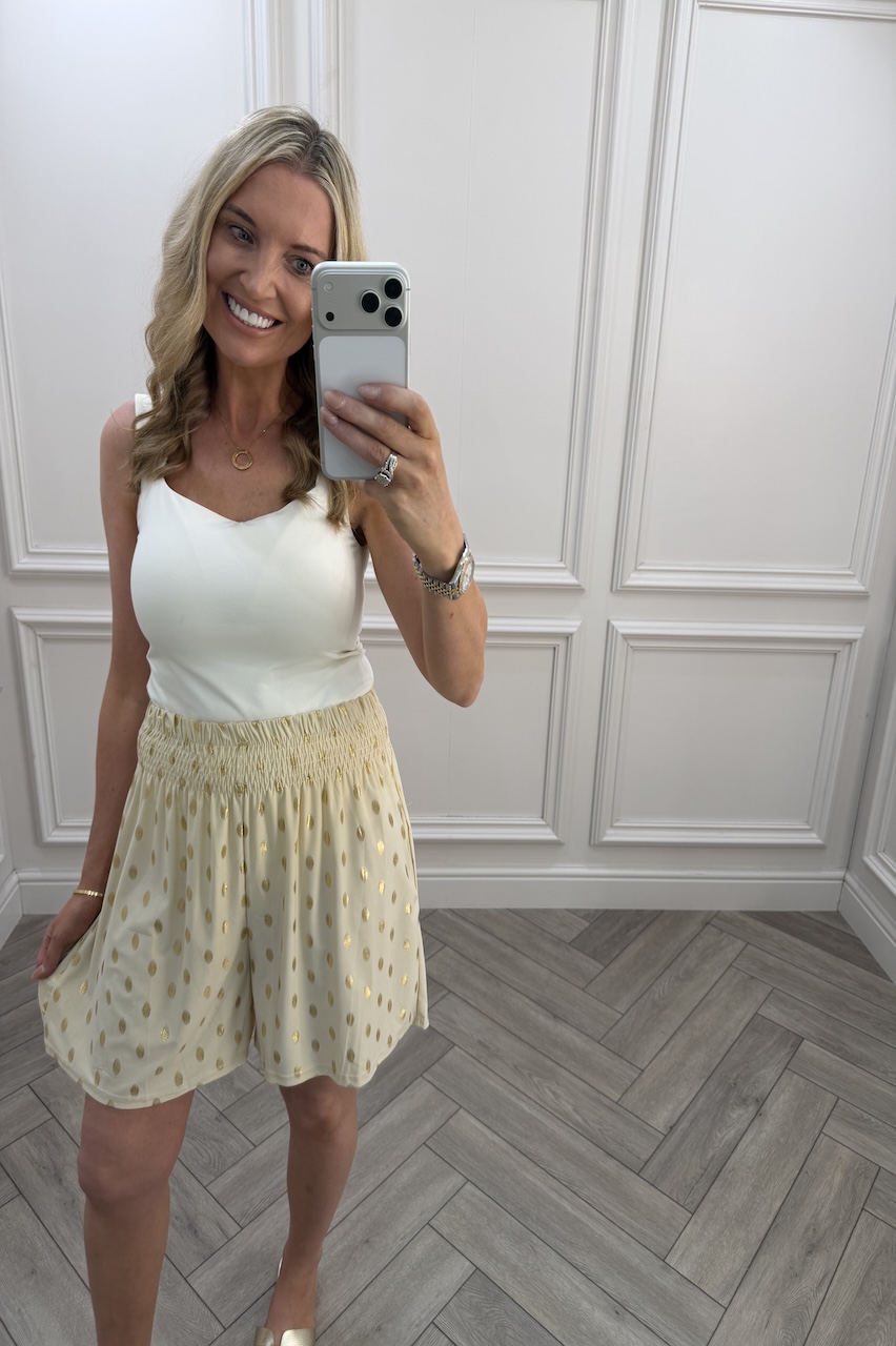Macie Cream Polka Dot Elasticated Shorts