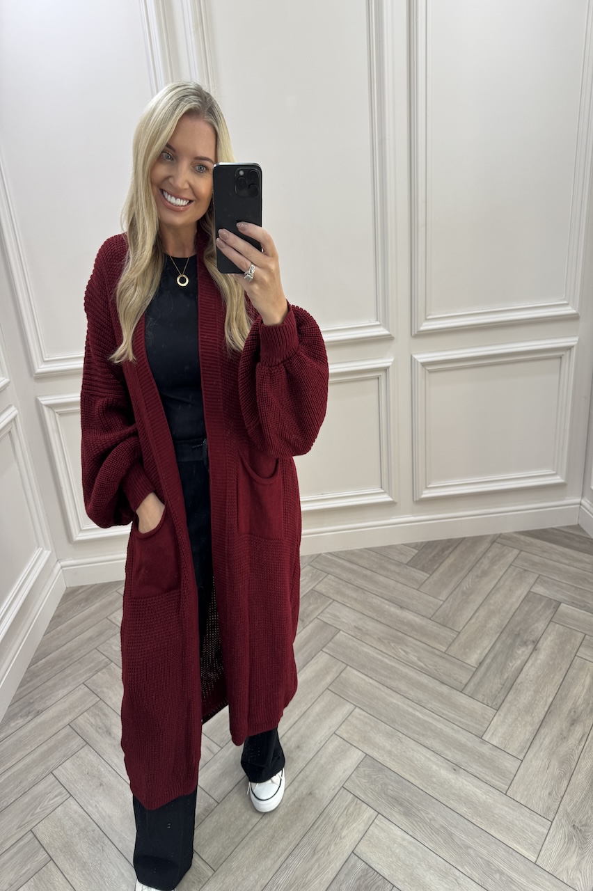Skylar Wine Longline Knitted Cardigan 