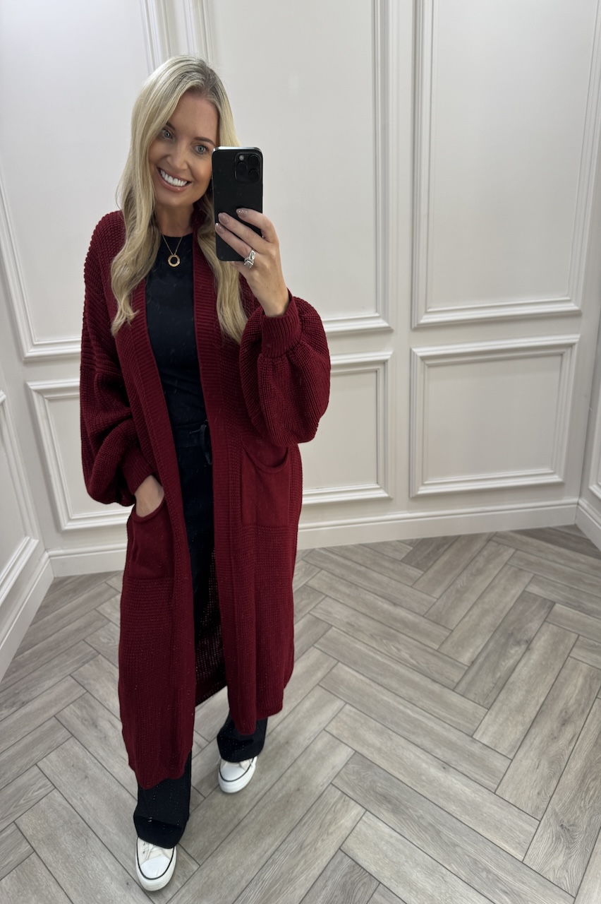 Skylar Wine Longline Knitted Cardigan 
